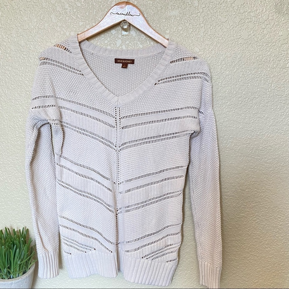 Hive & Honey cream oatmeal crochet knit‎ sweater small